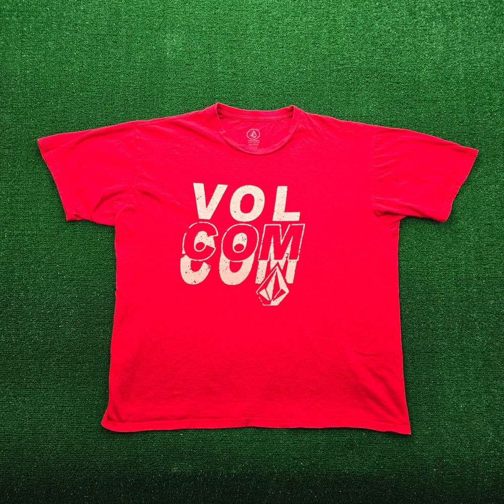 Volcom Block Text Logo Graphic Tshirt‎ Mens XL Red Short Sleeve Surfer Skater